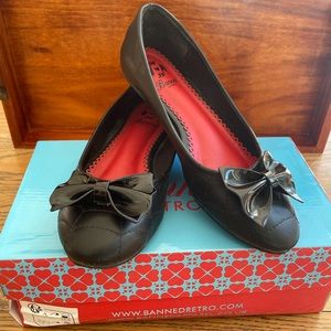 Black Spiderweb Gothic Flats with Bow Women’s 38 by Banned Retro